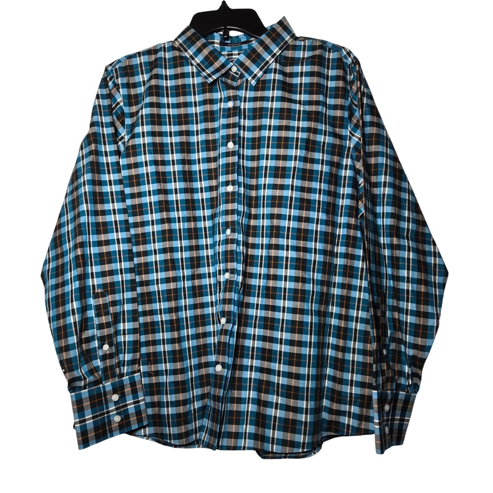 Lands End No Iron Supima Plaid Button Long Sleeve Shirt 18P Petite